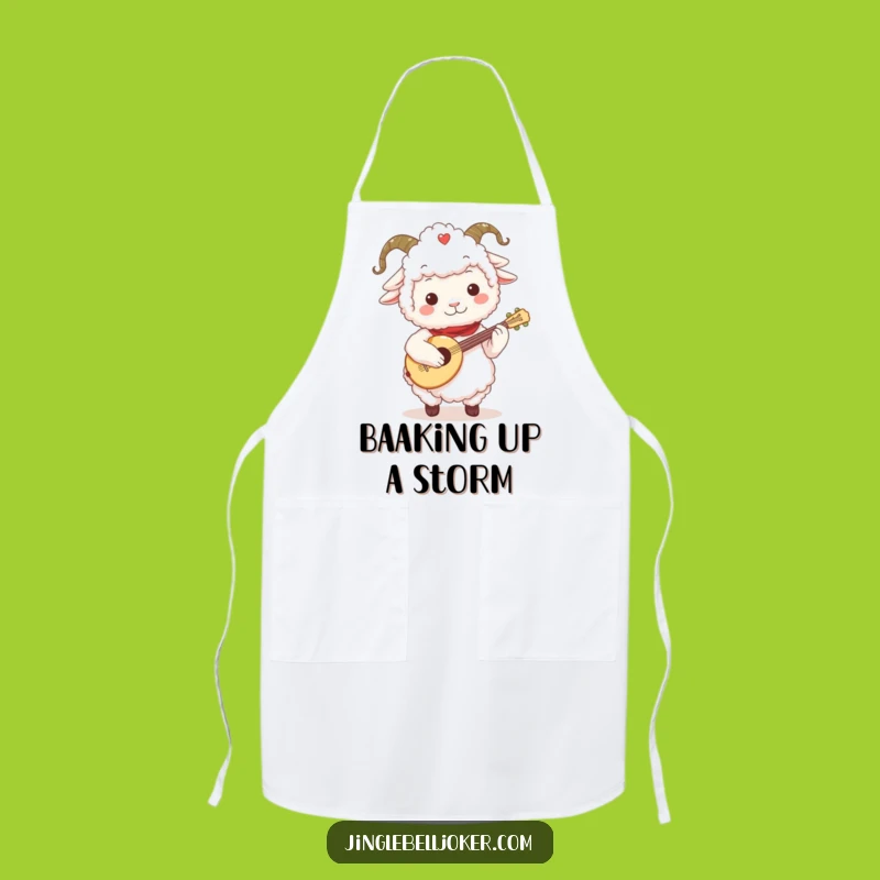 Funny Sheep Jester Apron: Cook with Tunes - Fluffy Character's Lute Performance