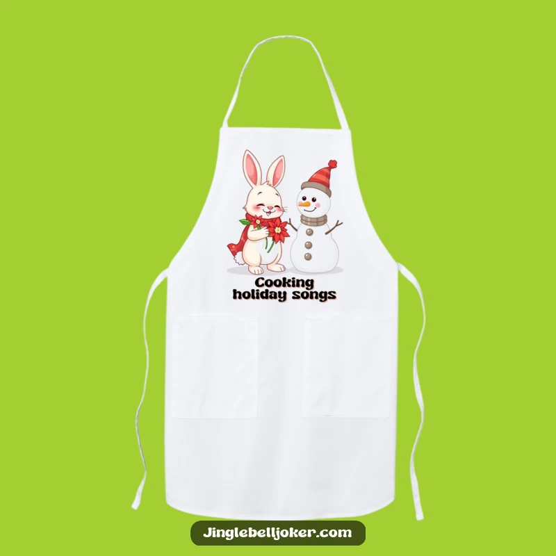 Funny Rabbit & Snowman Apron: Cheerful Serenade, Kitchen Funny Gift