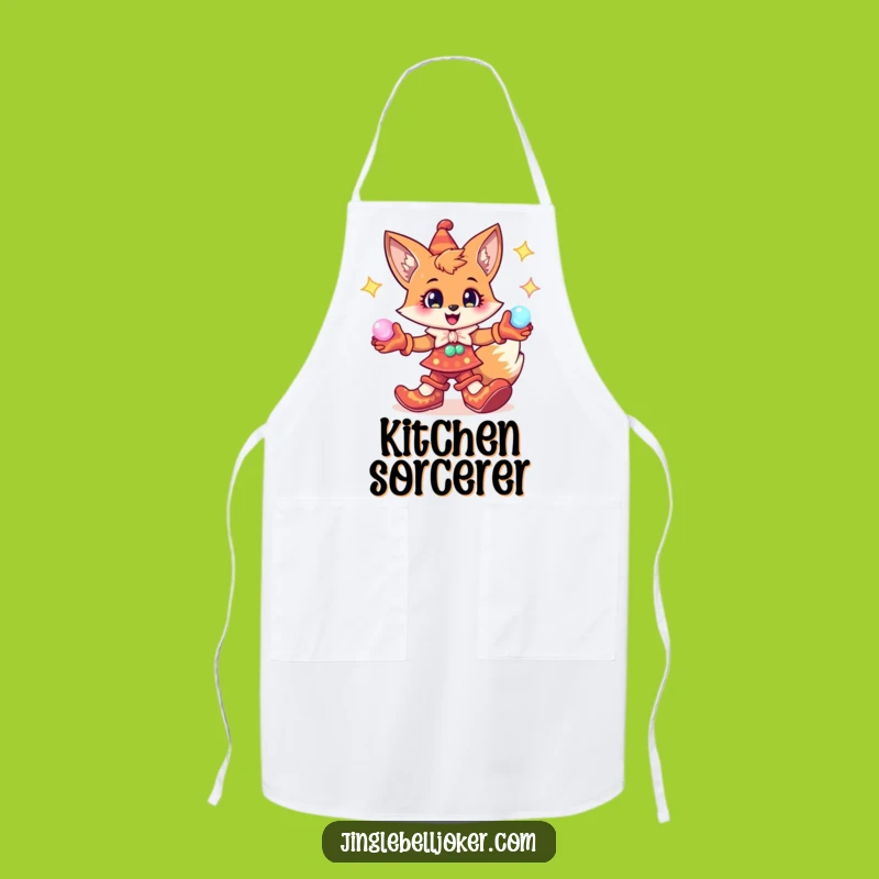 Funny Fox Jester Apron: Cook with Magic - Cheerful Character's Orb Juggling