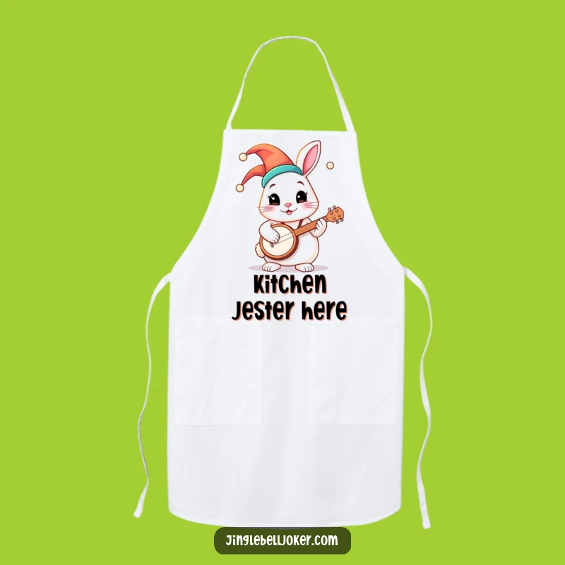 Funny Jester Bunny Banjo Apron: Whimsical Kitchen Wear, Great Gift