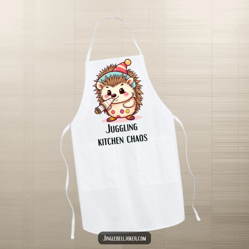 Funny Kawaii Clown Hedgehog Apron: A cute hedgehog dressed as a clown, blowing a loud party horn, for party preparation.