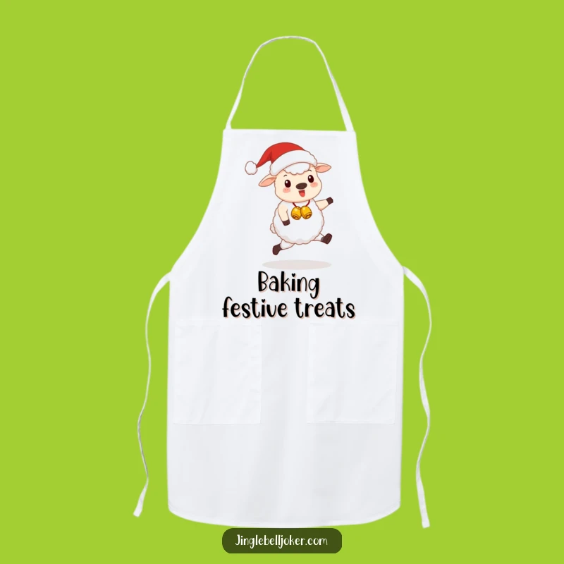 Funny Kawaii Santa Sheep Apron: Cute Festive Animal Skipping Happily, Kitchen Funny Gift