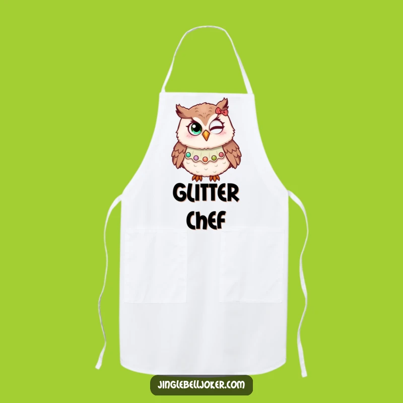Funny Owl Jester Wink Apron Kitchen Holiday Glitter Festive Humor Gift