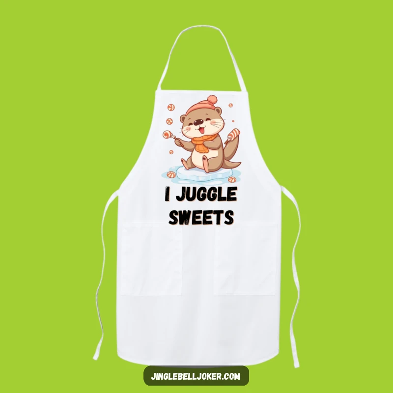 Funny Otter Ice Slip Apron: Festive Candy Juggling Kitchen Wear, Perfect Gift