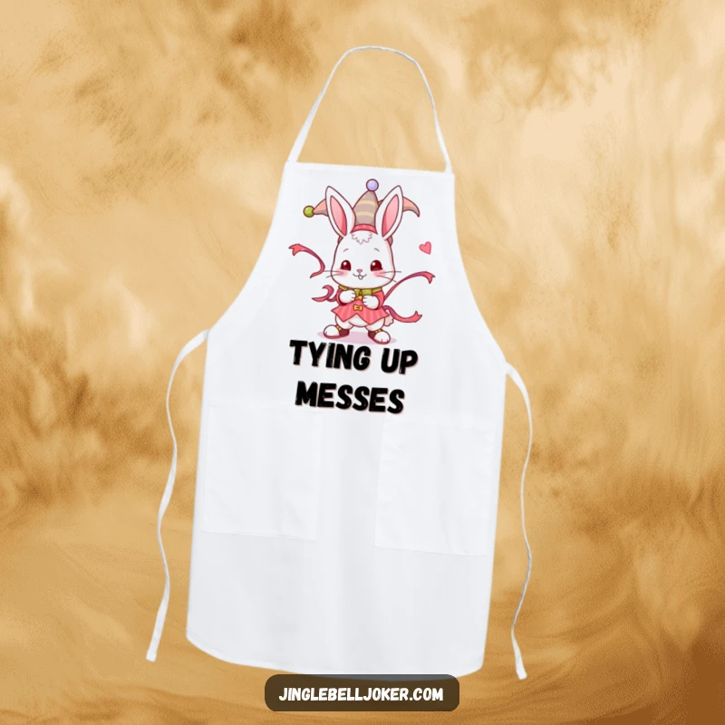 Funny Jester Bunny Apron: A bunny as a jester twists a ribbon, perfect for fun cooking and baking.