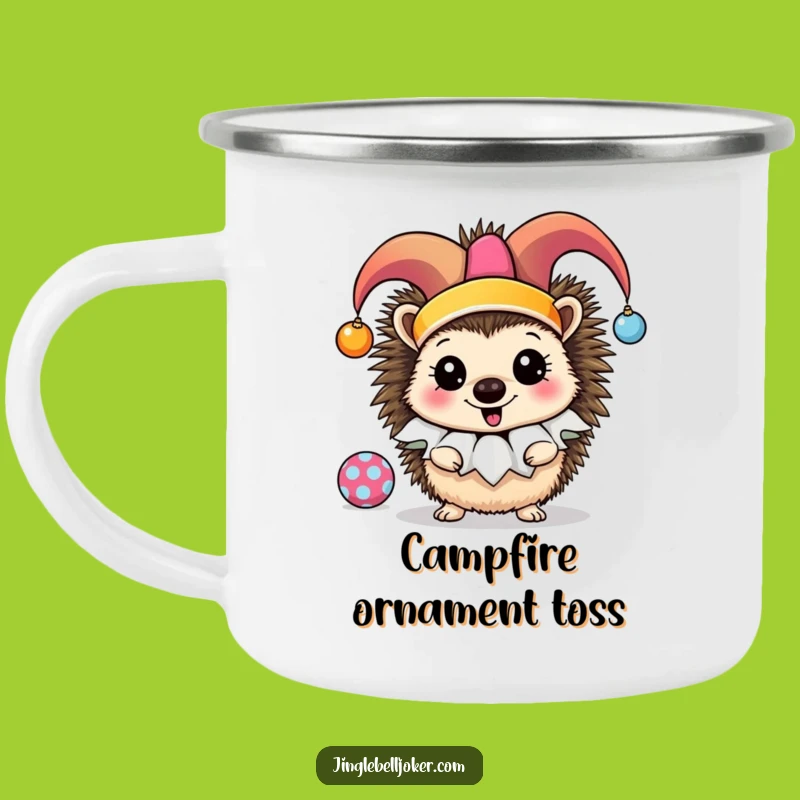 Funny Jester Hedgehog Camping Mug: Enjoy Hot Drinks with this Juggling Ornament Buddy!