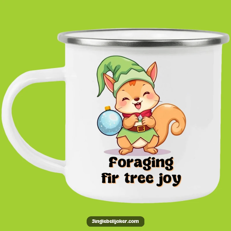 Funny Kawaii Elf Squirrel Camping Mug: Cute Christmas Character Holding Ornament, Outdoor Funny Gift
