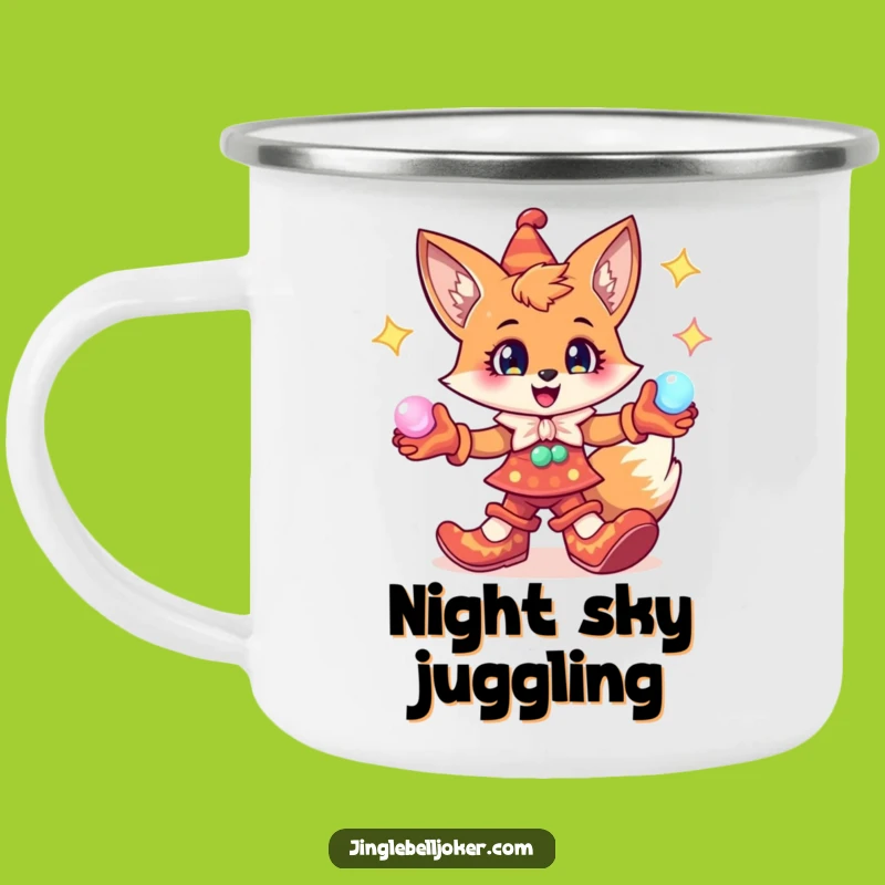 Funny Fox Jester Camping Mug: Cheerful Character's Orb Magic for Outdoor Fun