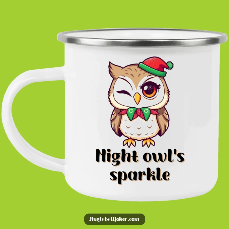 Funny Owl Jester Enamel Camping Mug - Hilarious Outdoor Sparkle Gift