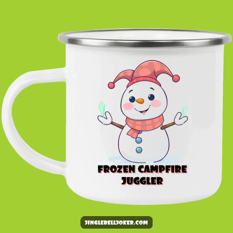 Funny Snowman Jester Camping Mug: Winter Adventures with Glowing Cheer