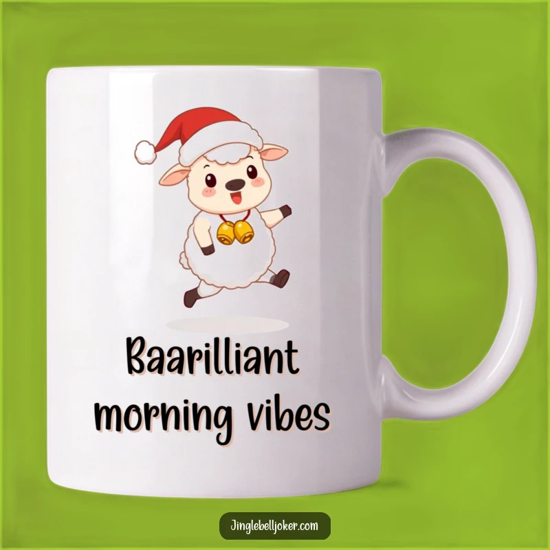 Funny Kawaii Santa Sheep Mug: Cute Festive Animal Skipping Happily, Perfect Funny Gift