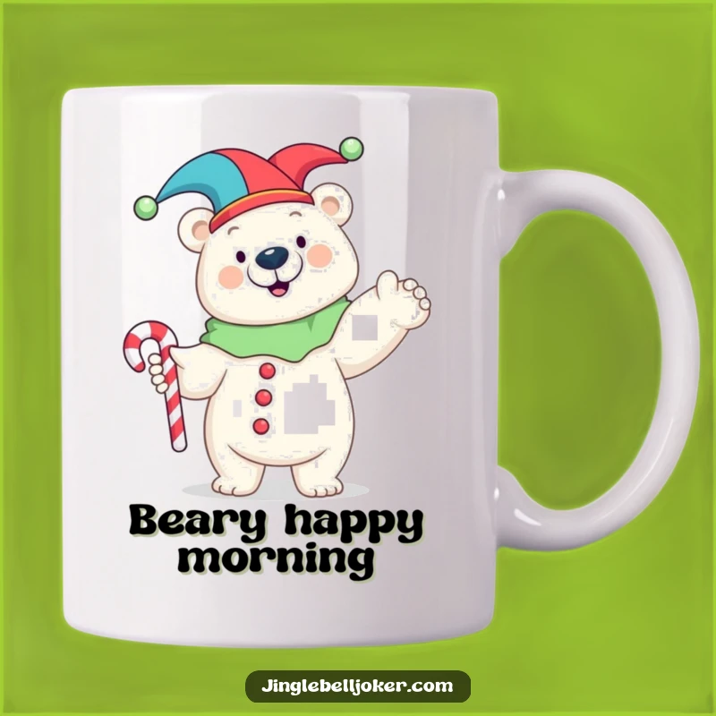 Funny Polar Bear Jester Mug: Hilarious Candy Cane Pose Gift