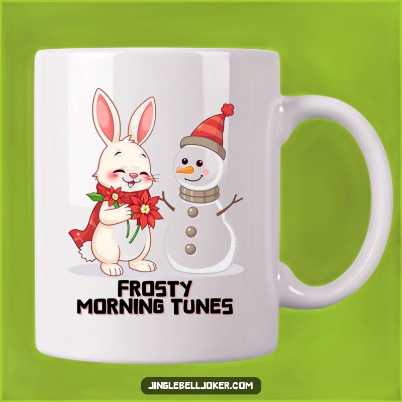 Funny Rabbit & Snowman Mug: Cheerful Serenade, Perfect Christmas Funny Gift