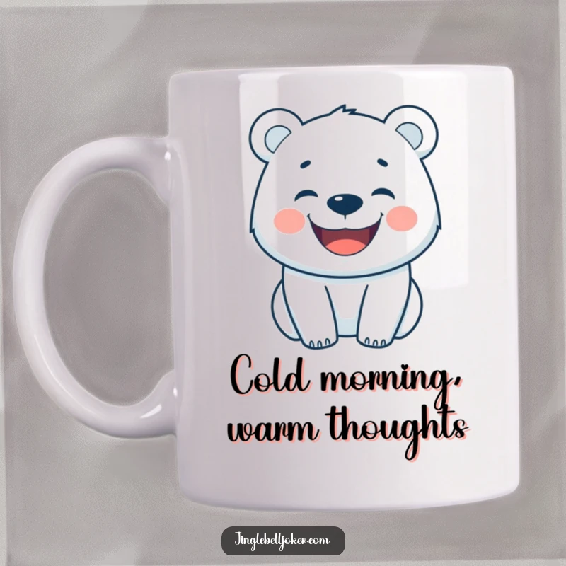 Funny mug featuring a happy polar bear with a wide grin, radiating pure arctic joy.