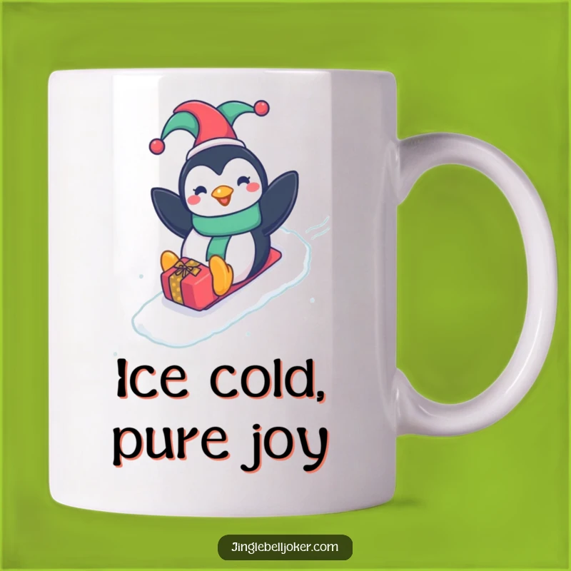 Funny Penguin Jester Mug: Joyful Sliding Down A Slope For A Hilarious Gift