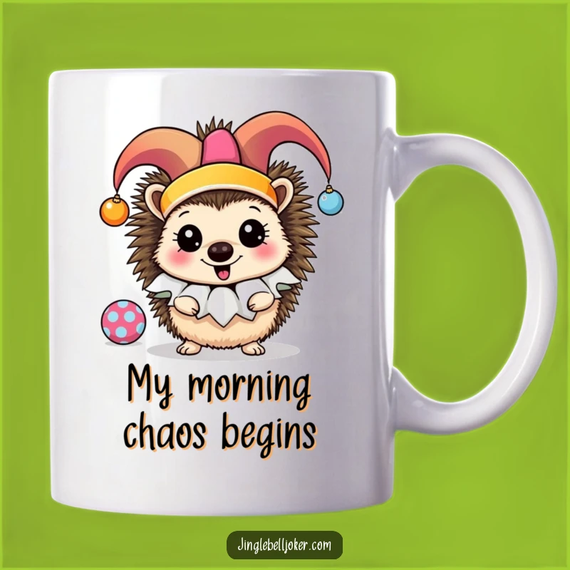 Funny Jester Hedgehog Mug: A Cheerful Ornament Juggler for a Hilarious Gift!