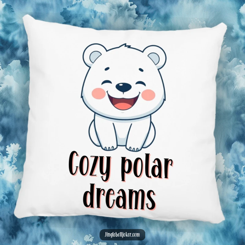 Funny pillow featuring a happily grinning polar bear, perfect for cozying up with arctic cheer.