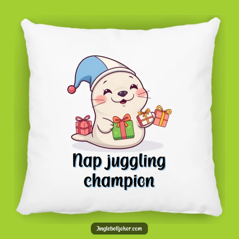 Funny Jester Seal Pillow: Cozy Up with Hilarious Gift-Juggle Comfort!