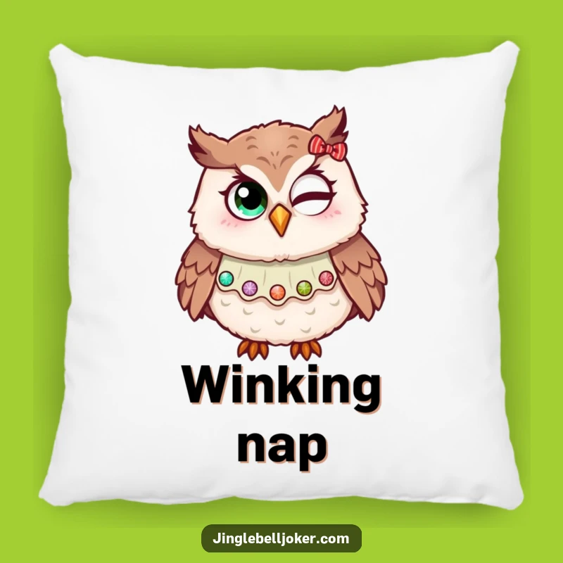 Funny Owl Jester Wink Pillow Cozy Holiday Glitter Festive Humor Gift