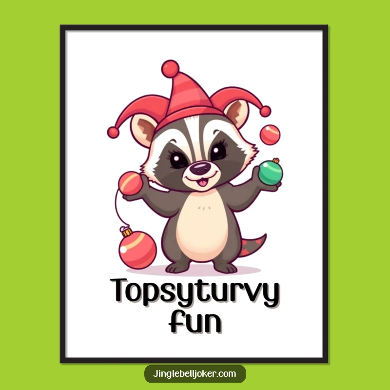 Funny Badger Jester Art Print: Hilarious Holiday Cheer for Your Walls