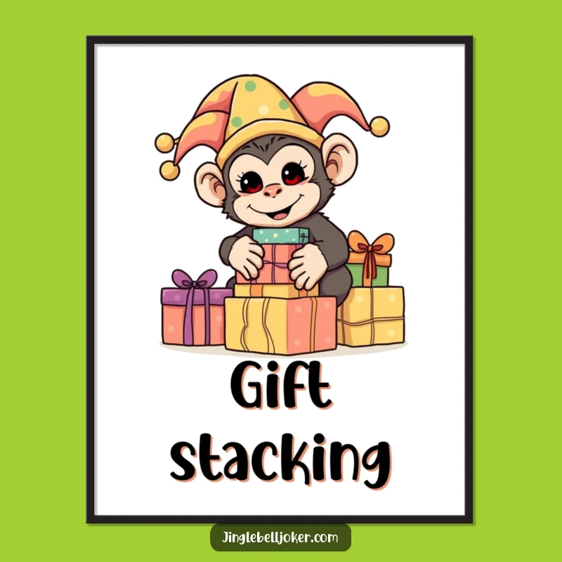 Funny Monkey Jester Digital Art: Printable Fun Stacking Presents