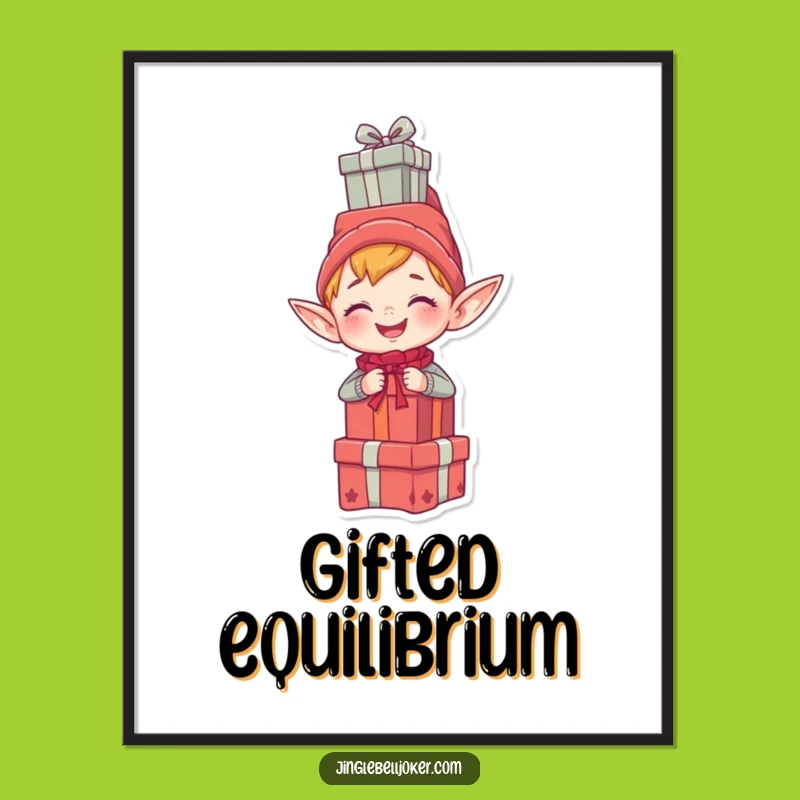 Funny Elf Presents Digital Print: Giggling Juggler's Funny Stack Art