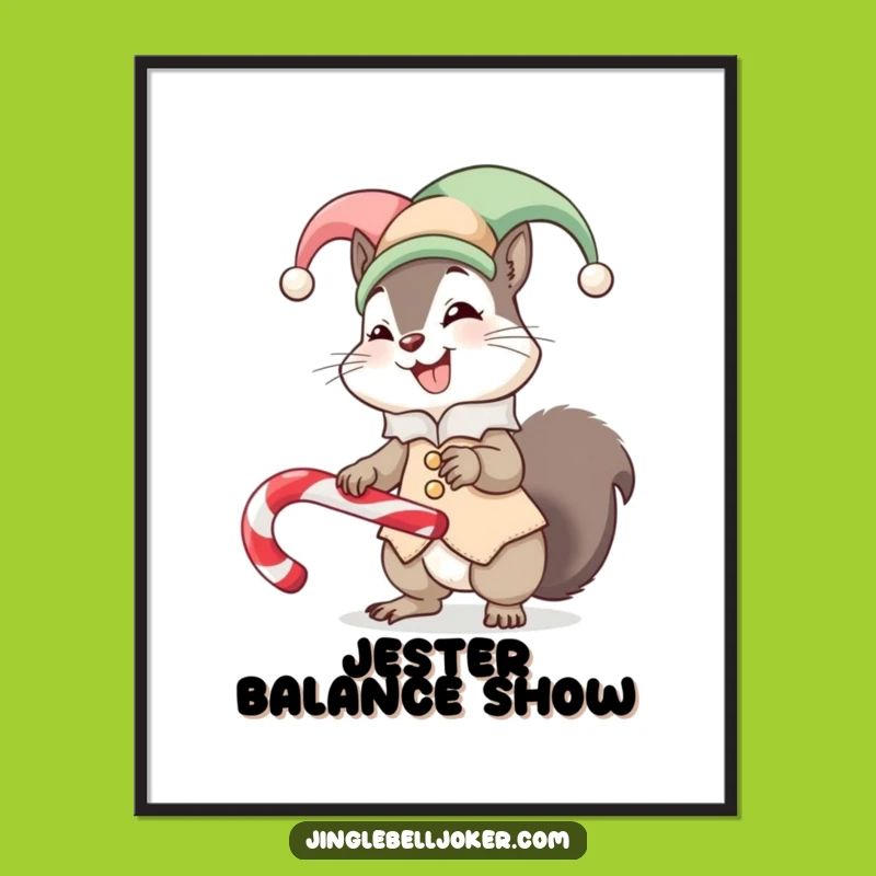 Funny Squirrel Jester Digital Art Whimsical Balance Candy Cane Print Gift