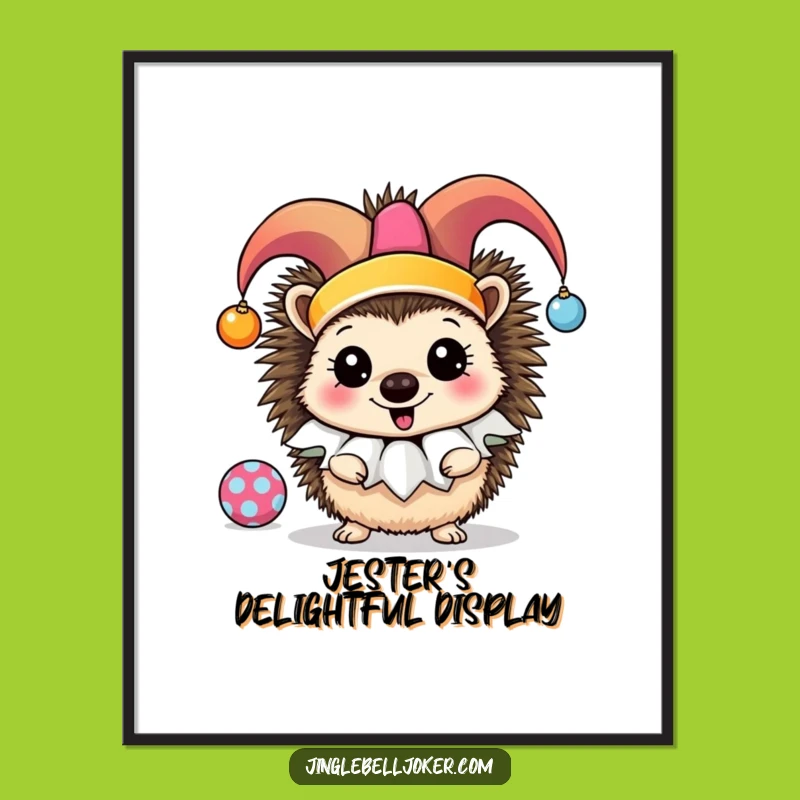 Funny Jester Hedgehog Digital Art: Instant Joy with Juggling Ornament Wall Decor!