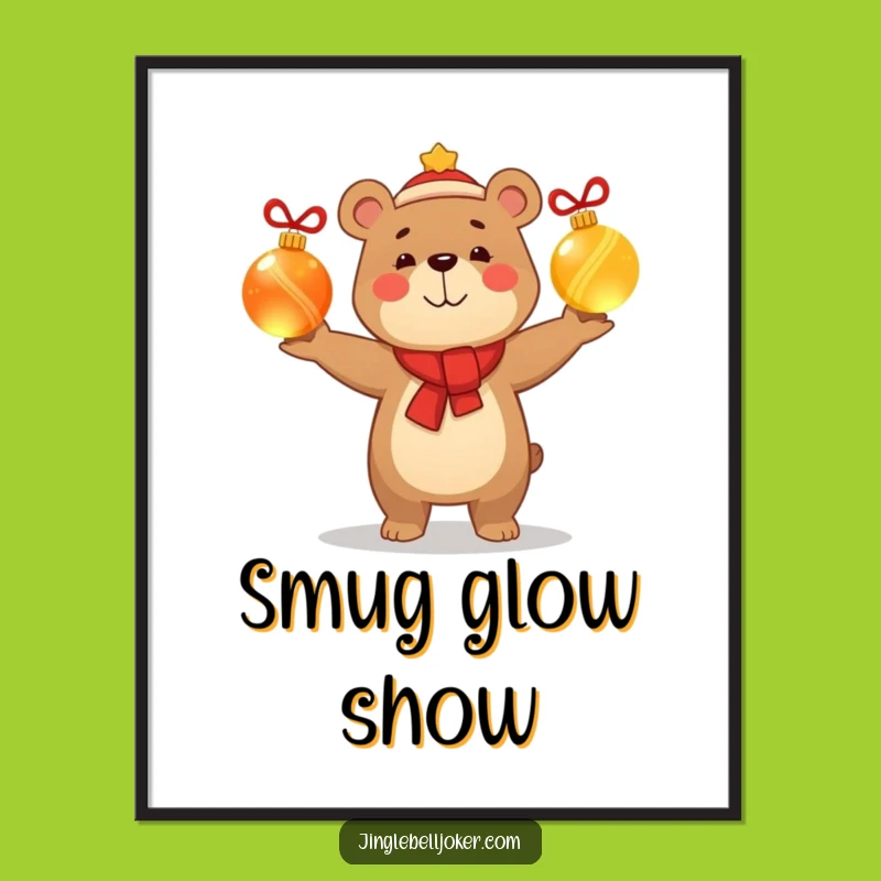 Funny Bear Juggler Digital Art Smug Holiday Glow Christmas Print Gift