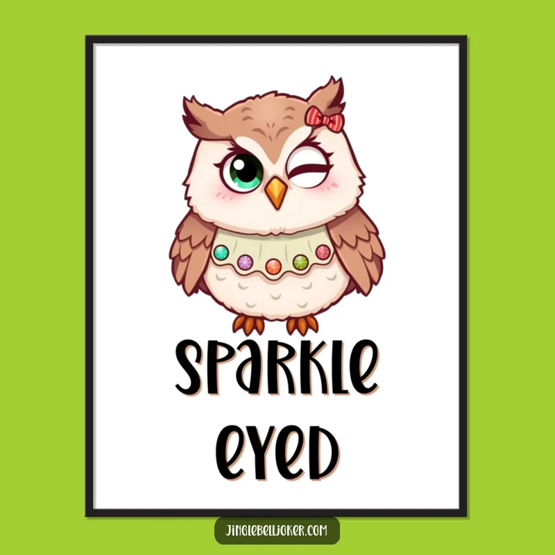 Funny Owl Jester Wink Digital Art Festive Holiday Glitter Print Gift