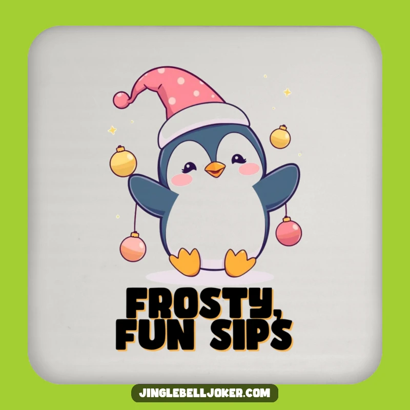 Funny Penguin Jester Drink Coaster: Protect Surfaces with Cute Character's Festive Fun
