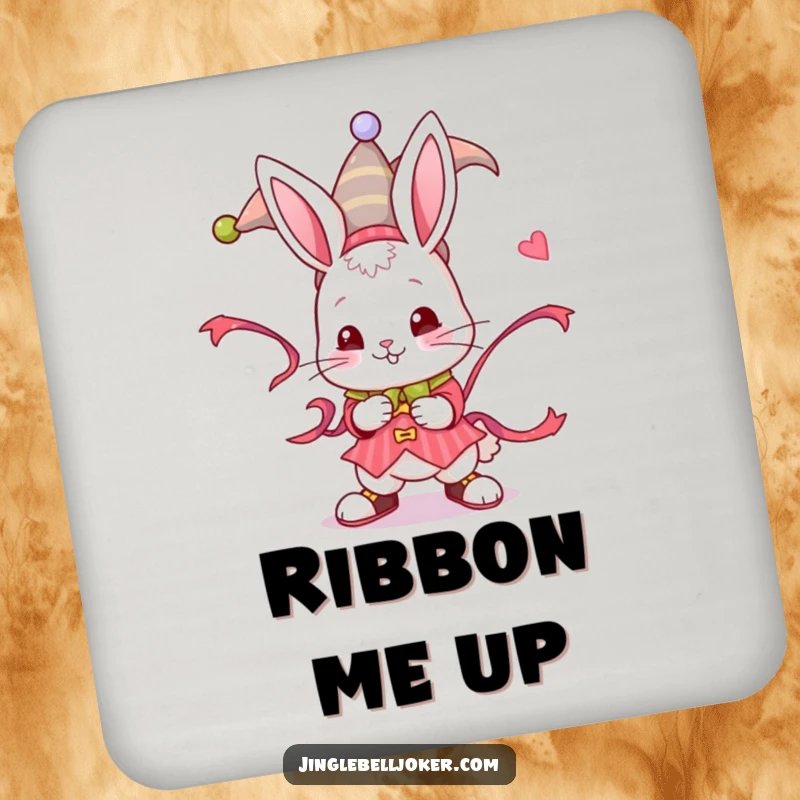 Funny Jester Bunny Coasters: A bunny as a jester twists a ribbon, perfect for protecting tables with cheer.