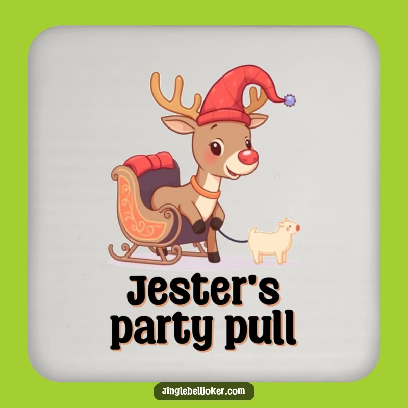 Funny Jester Reindeer Coaster Set: Hilarious Holiday Protection for Your Surfaces