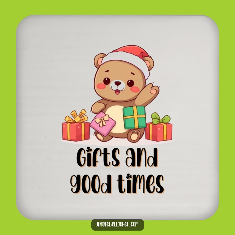 Funny Kawaii Bear Santa Drink Coaster: Festive Protection - Hilarious Funny Gift!