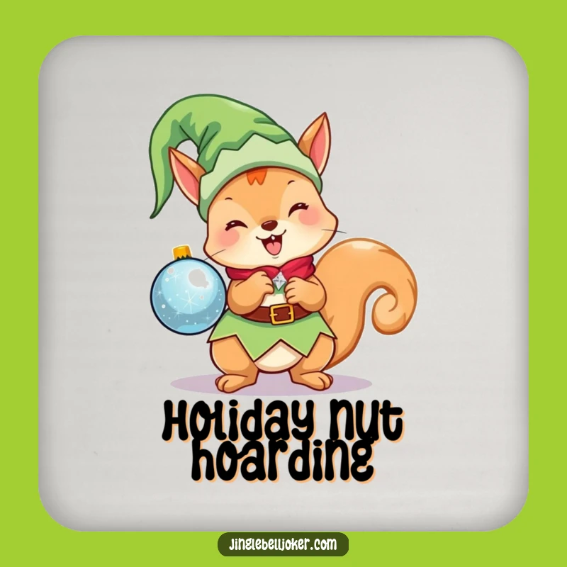 Funny Kawaii Elf Squirrel Drink Coaster: Cute Christmas Character Holding Ornament, Protect Furniture Funny Gift