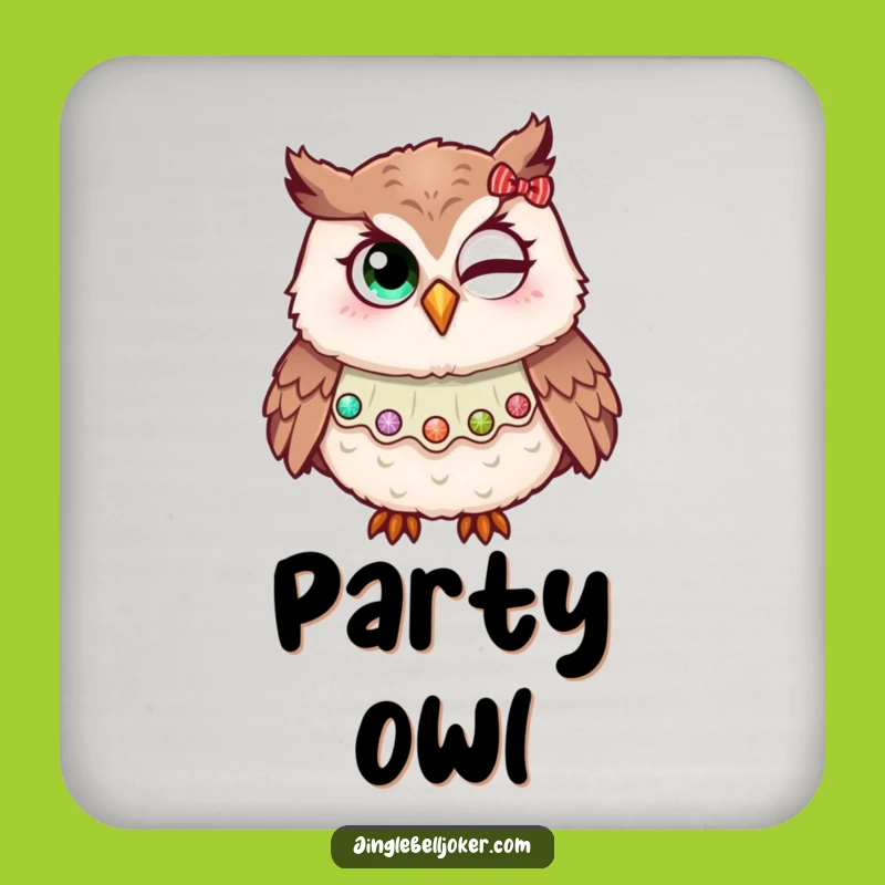 Funny Owl Jester Wink Coaster Protect Holiday Glitter Festive Humor Gift