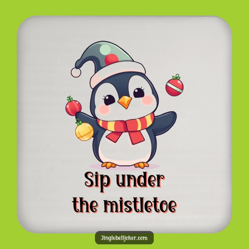 Funny Penguin Jester Coaster Set: Protect Surfaces with Holiday Humor