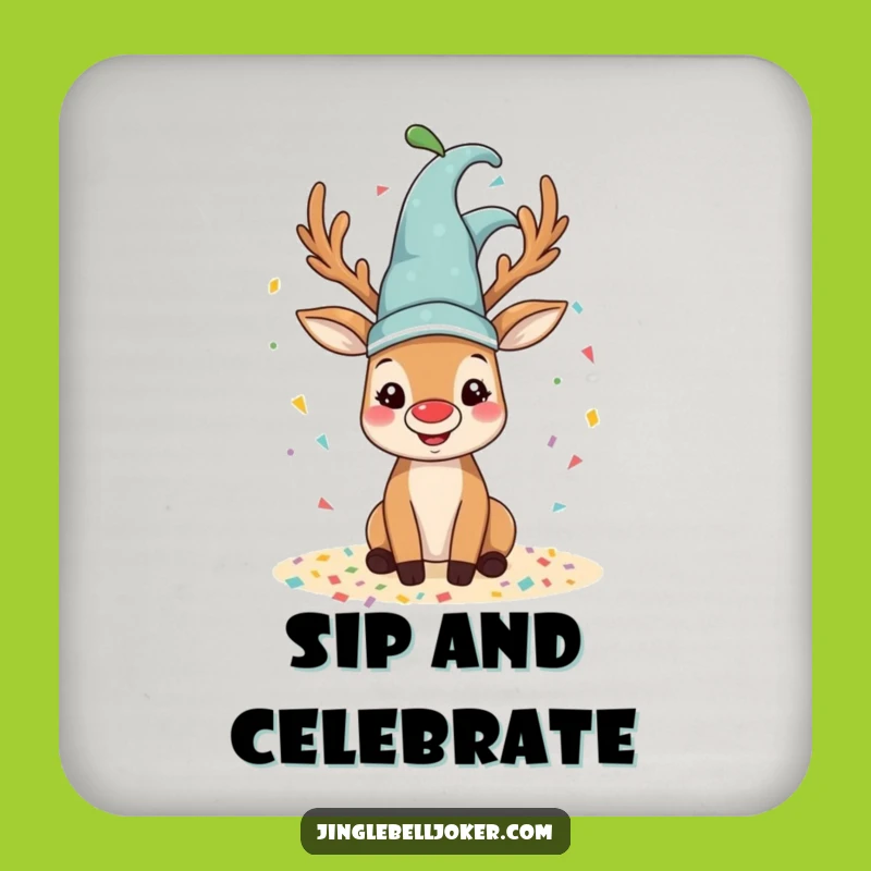Funny Reindeer Jester Drink Coaster: Confetti Table Protector, Humorous Gift
