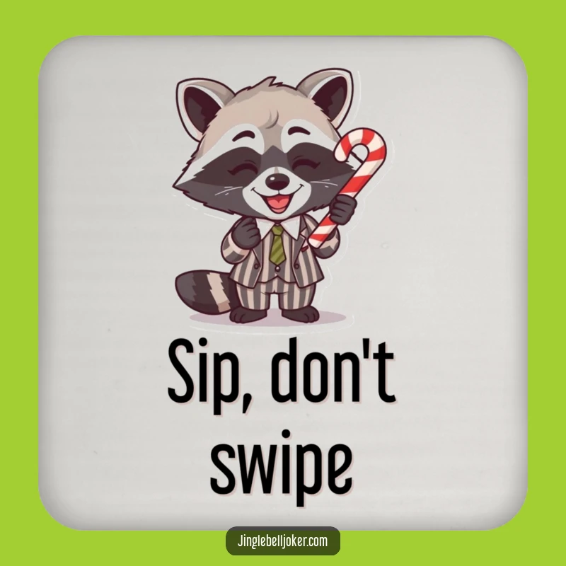 Funny Raccoon Candy Cane Coaster: Hilarious Holiday Protection with Flair