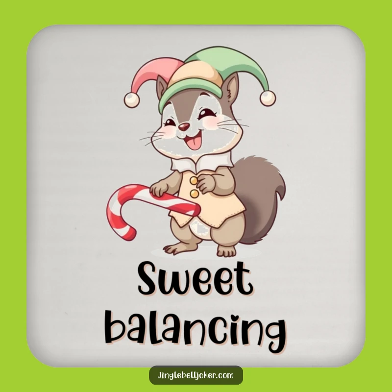 Funny Squirrel Jester Coaster Protect Surfaces Balance Candy Cane Gift
