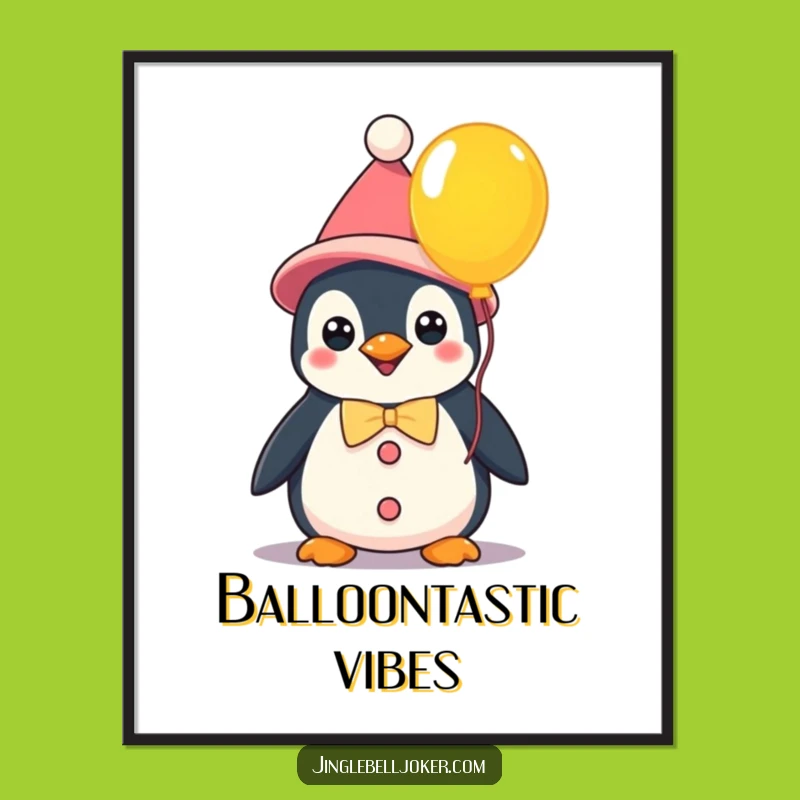 Funny Kawaii Clown Penguin Poster: Balloon Art Print - Great Funny Gift!