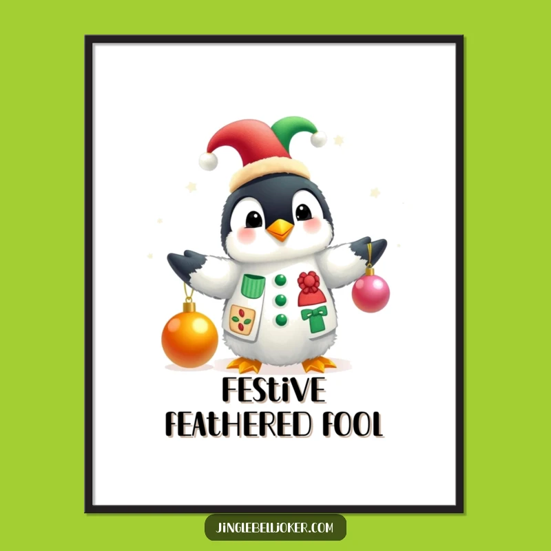 Funny Penguin Jester Poster: Festive Holiday Juggling Art for Walls