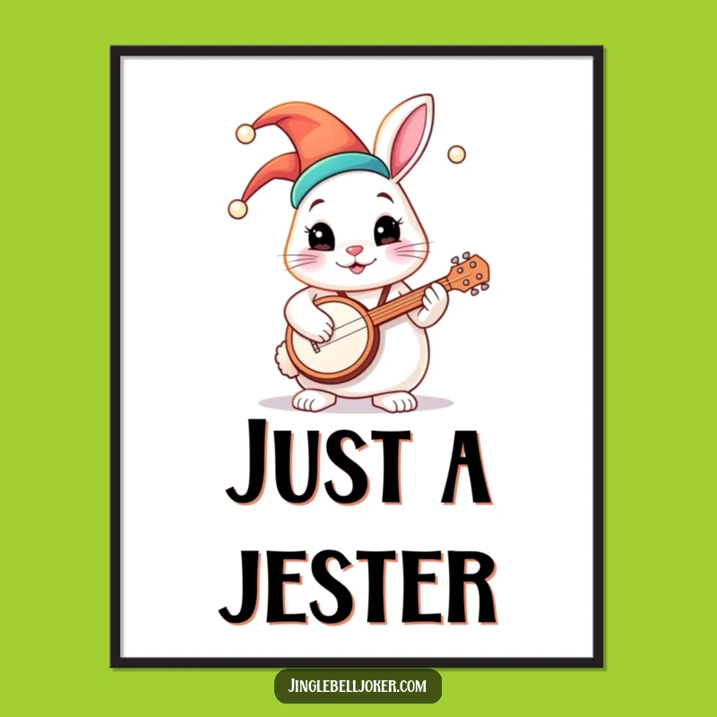 Funny Jester Bunny Banjo Poster: Whimsical Wall Art, Hilarious Gift Decor