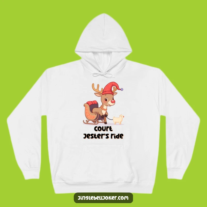 Funny Jester Reindeer Hoodie: Cozy Christmas Gift with Hilarious Sleigh-Pulling Antics