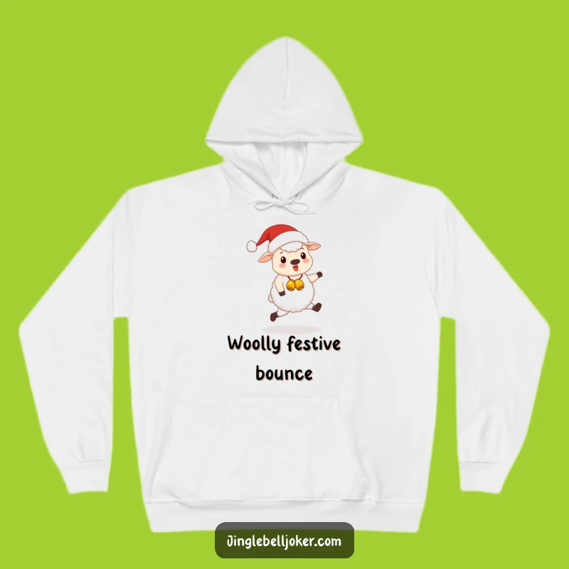 Funny Kawaii Santa Sheep Hoodie: Cute Festive Animal Skipping Happily, Ultimate Funny Gift