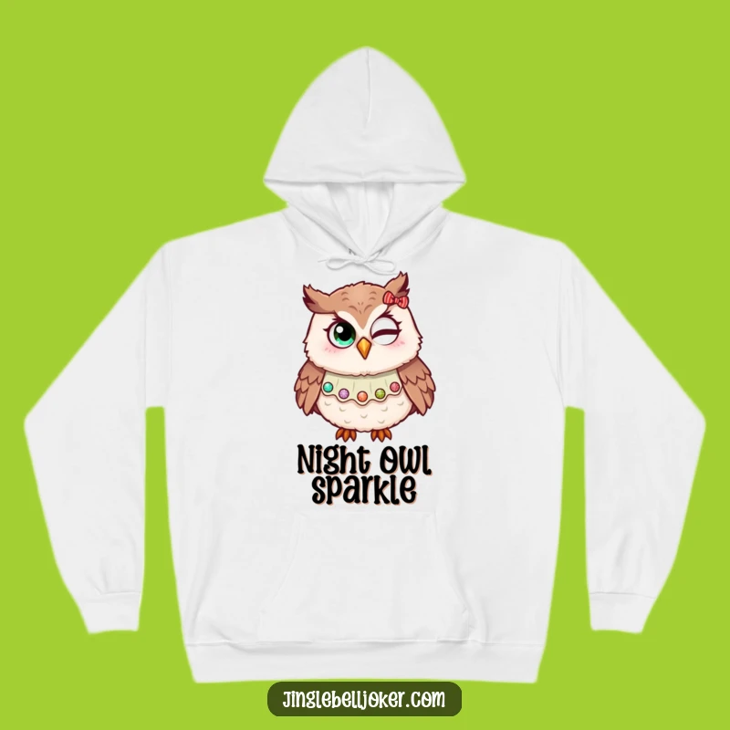 Funny Owl Jester Wink Hoodie Cozy Holiday Glitter Festive Humor Gift