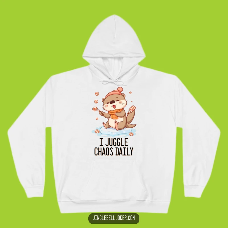 Funny Otter Slipping on Ice Hoodie: Festive Candy Juggling Warm Wear, Great Gift