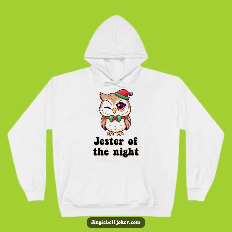 Funny Winking Owl Jester Hoodie - Cozy Holiday Sparkle Sweatshirt Gift