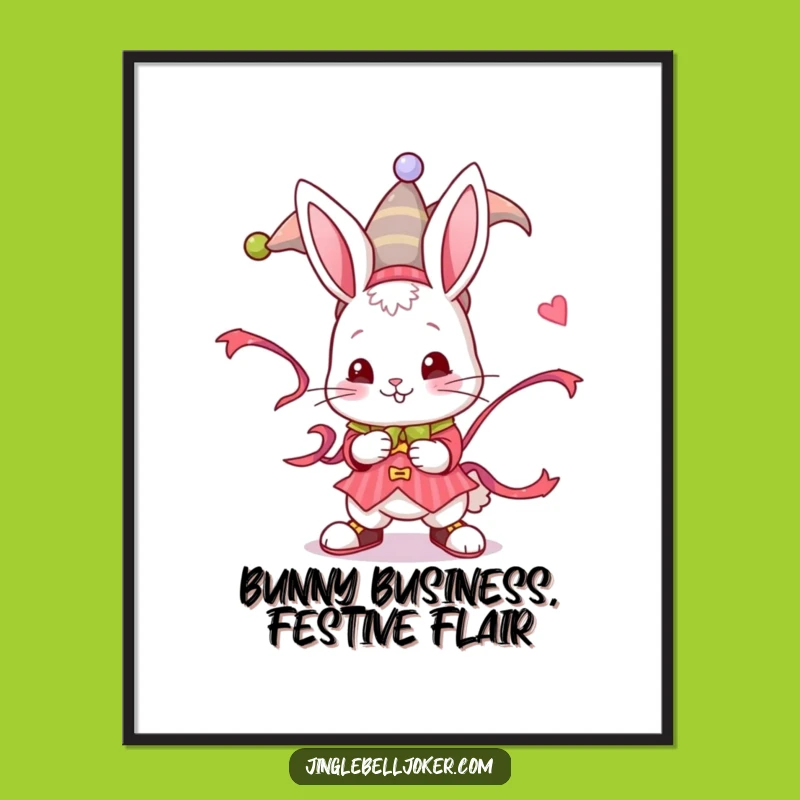 Funny Free Printable Wall Art: Jester Bunny Ribbon Dance - Whimsical Downloadable Decor