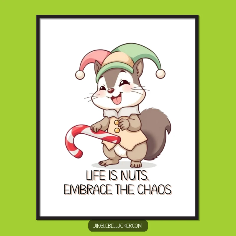 Free Printable Wall Art: Giggling Jester Squirrel Candy Cane Funny Downloadable Art